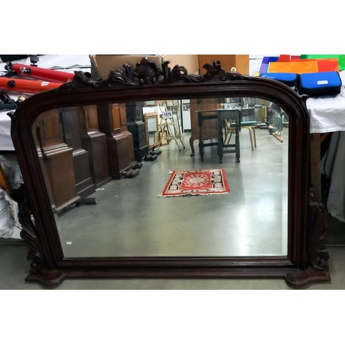 1576 - An early 20th century mahogany framed bevel edged over mantel mirror, COLLECT ONLY.