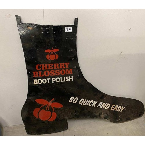 1579 - A large Boot Shaped metal sign advertising Cherry Blossom Boot Polish