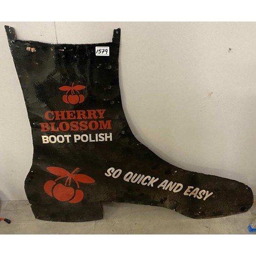 1579 - A large Boot Shaped metal sign advertising Cherry Blossom Boot Polish