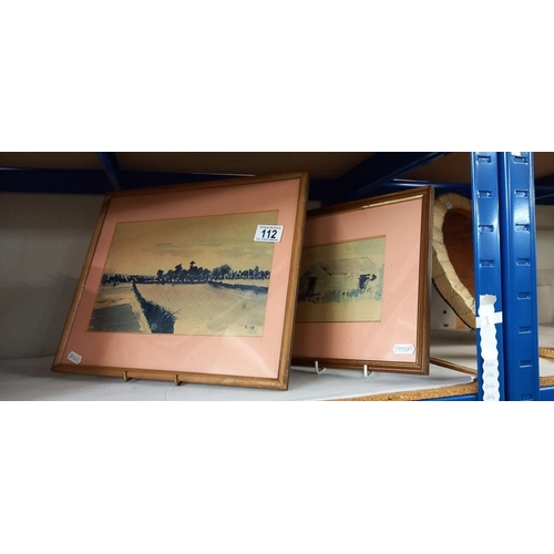 112 - 2 old prints of watercolours in glazed frames