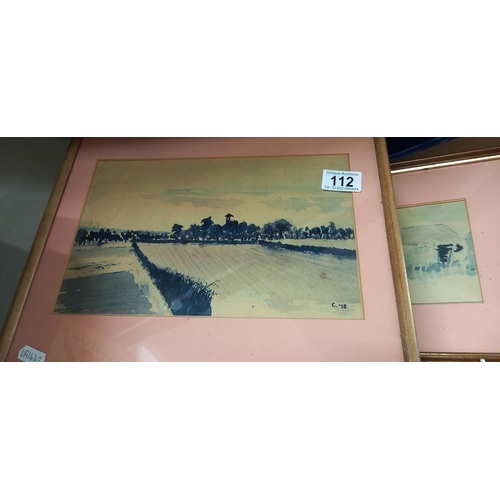 112 - 2 old prints of watercolours in glazed frames