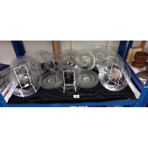 120 - A good lot of etched/engraved glass plates etc