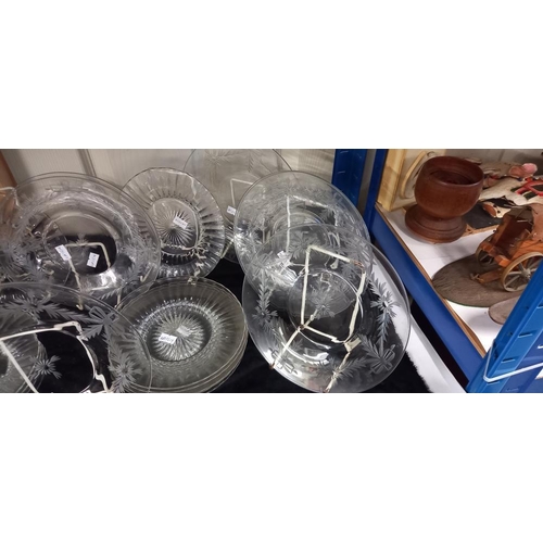 120 - A good lot of etched/engraved glass plates etc