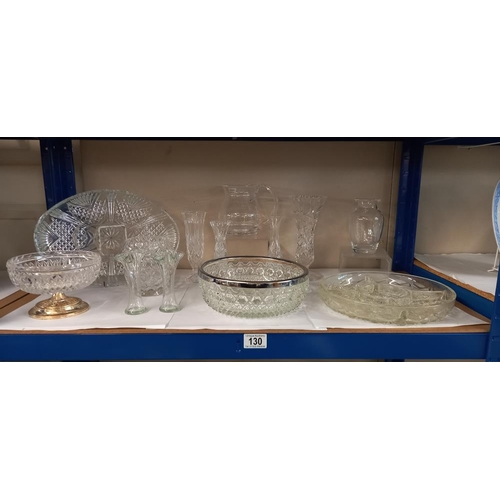 130 - A good lot of glassware including posy vases, nibble dishes etc