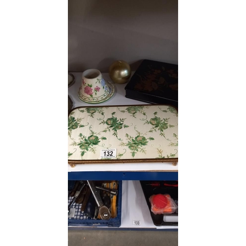 132 - A quantity of vintage dressing table items, candle holders, a decorative box etc