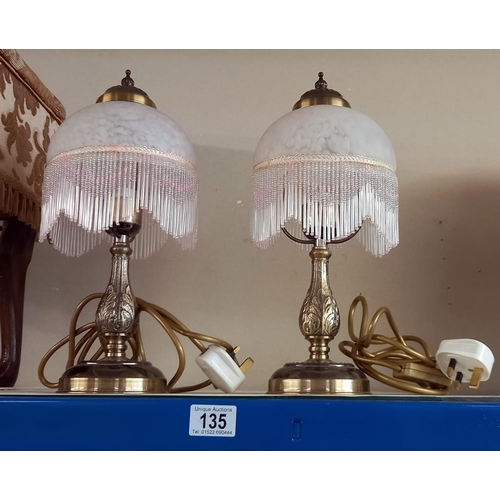 135 - A pair of table lamps with beaded glass shades  COLLECT ONLY