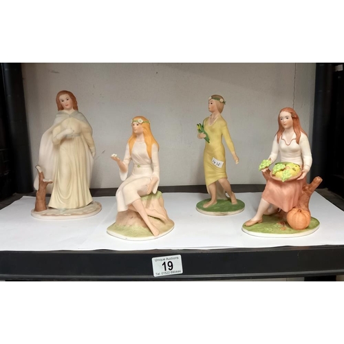 19 - 4 unglazed pottery four seasons limited edition figures COLLECT ONLY