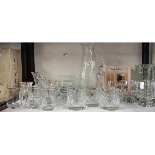 35 - A good lot of glassware including jug and sets of 6 glasses etc