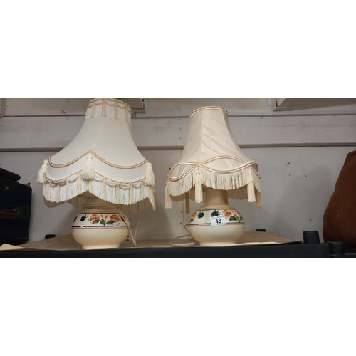 43 - A pair of porcelain C.P.P. Rye lamp bases with similar shades COLLECT ONLY