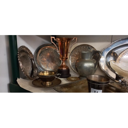 51 - A quantity of silver plate trays etc plus 2 silver based bowls (both a/f)