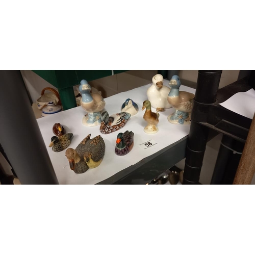 58 - A quantity of porcelain ducks etc including Russian examples