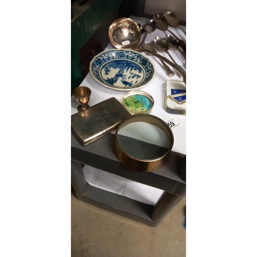 59 - A mixed lot including paperweights, large ladle etc