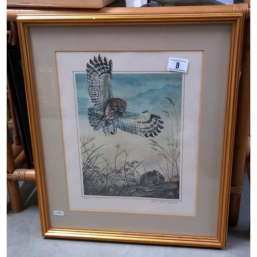 8 - Framed and glazed print by Carol Anne Teasdale 'Hunting Owl and Mouse' No.6/300 COLLECT ONLY