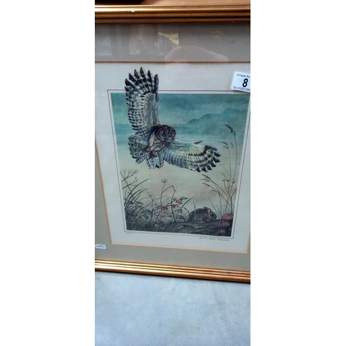 8 - Framed and glazed print by Carol Anne Teasdale 'Hunting Owl and Mouse' No.6/300 COLLECT ONLY