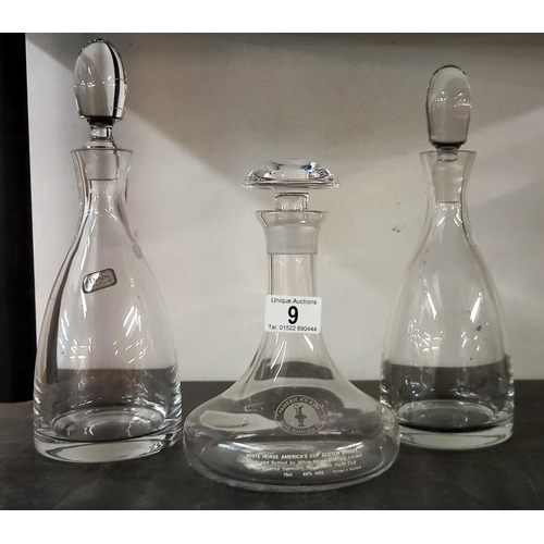 9 - A decanter by Royal Doulton for the Americas cup Perth,  1987 and 2 Denby decanters