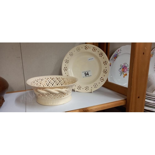 94 - A creamware bowl and plate by Leedsware