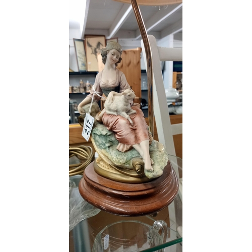 217 - A table lamp featuring shepherdess with lamb COLLECT ONLY