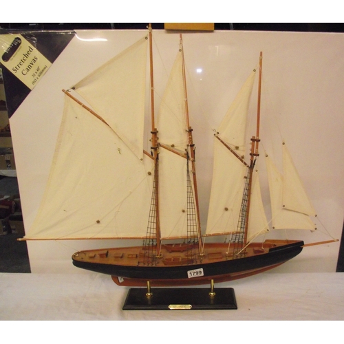 1799 - A model of a sailing ship 'Atlantic' 32cm x 13cm height 68cm COLLECT ONLY