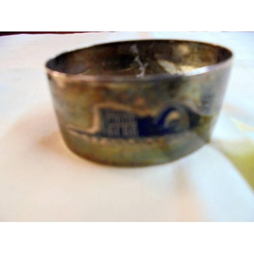 1047 - A set of six napkin rings monogrammed H S P and with middle eastern scenes on reverse (possibly silv... 