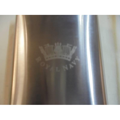 1048 - A Royal Navy stainless steel hip flask.