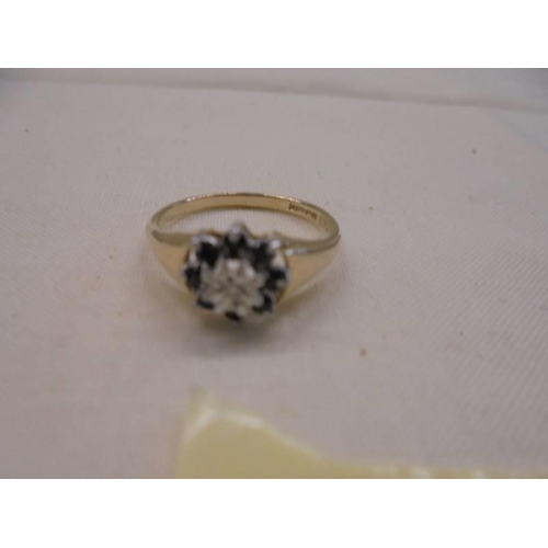 1064 - A diamond/sapphire cluster ring in 9ct gold and a wishbone ring in 9ct gold, sizes N half and O, 2.6... 