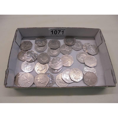 1071 - A collection of 30 fifty pence coins including Beatrix Potter, Paddington Bear etc.,