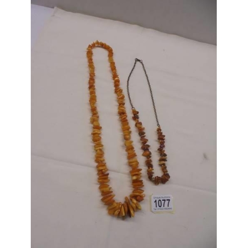 1077 - Two Baltic amber necklaces.