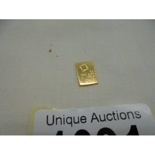 1091 - A one gram ingot of fine gold (9.999).