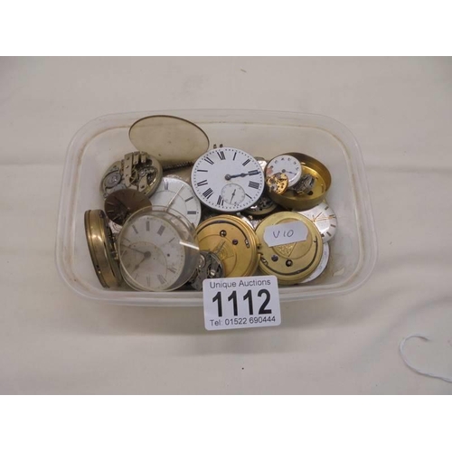 1112 - A good lot of old watch movements etc.,