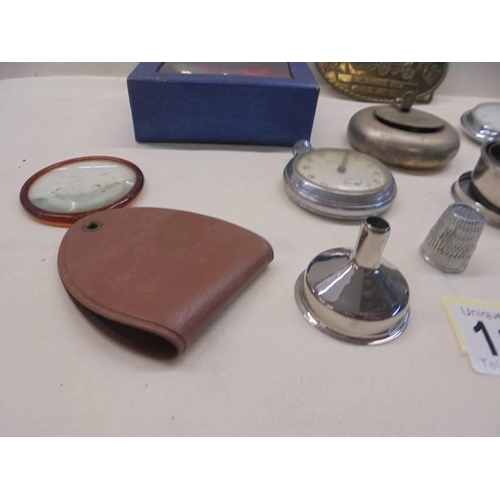 1131 - A mixed lot including pocket watches, brass buckle, travelling colapsible beaker etc.,