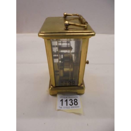 1138 - A brass carriage clock.