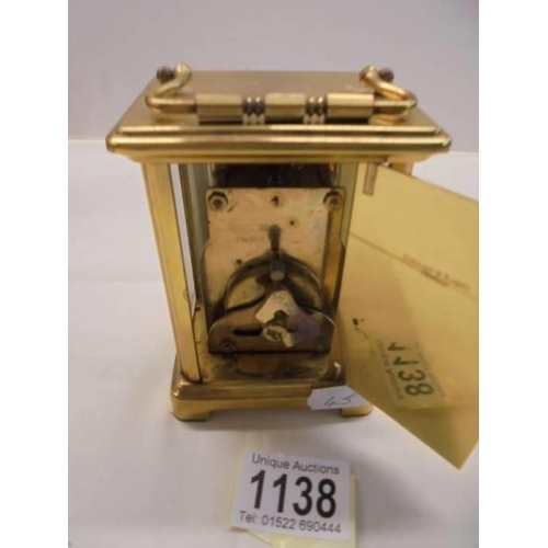 1138 - A brass carriage clock.