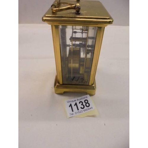 1138 - A brass carriage clock.