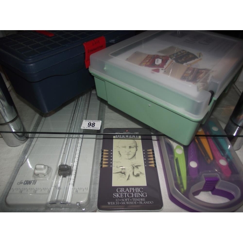 98 - A craft box, new pencils, scissors set, etc