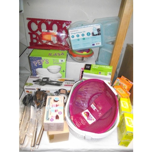 36 - A good lot of new kitchen items including storage boxes etc