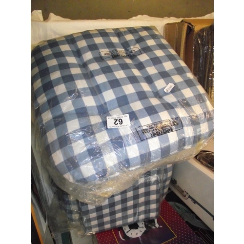 62 - 2 packs of 4 blue gingham kitchen chair seat cushions and a matching tablecloth