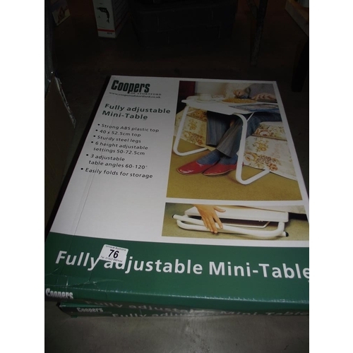 76 - 2 Cooper adjustable mini table new in boxes COLLECT ONLY