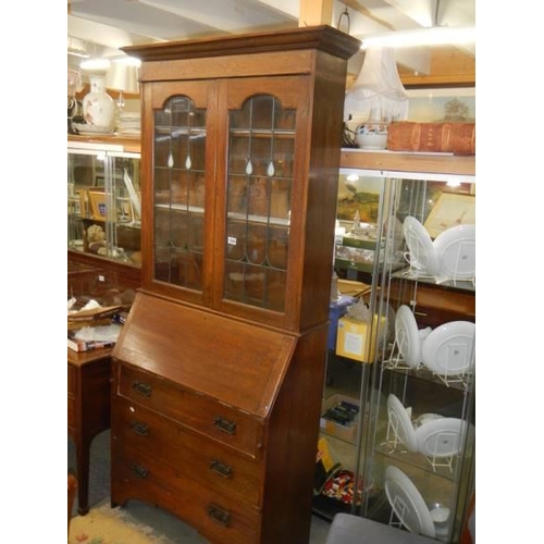 1509 - A lead glazed bureau/bookcase, COLLECT ONLY.