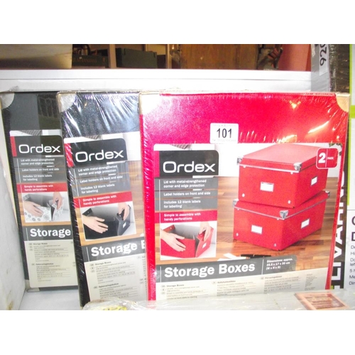 101 - 3 new packs of Ordex storage boxes, 2 in each pack