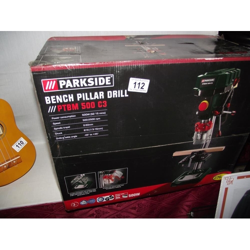 112 - A Parkside bench pillar drill in box COLLECT ONLY