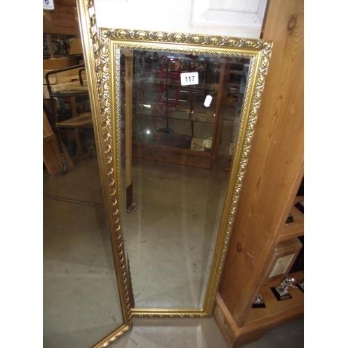 117 - A long gilt framed bevel edged mirror 97cm x 37cm COLLECT ONLY