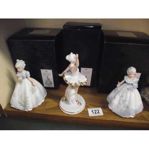 122 - 3 boxed handpainted figures including a ballet dancer