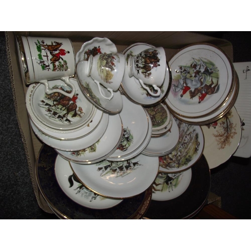 174 - An interesting lot of vintage kitchenalia including Sylvac, hunting scene plates plus coat hooks and... 