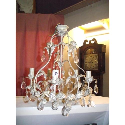 165 - A Tole ware style metal chandelier light with glass droppers