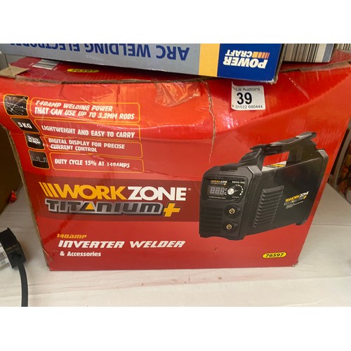 39 - A boxed WorkZone Inverter Welder and a boxed WorkZone Auto Dimming Welding Helmet