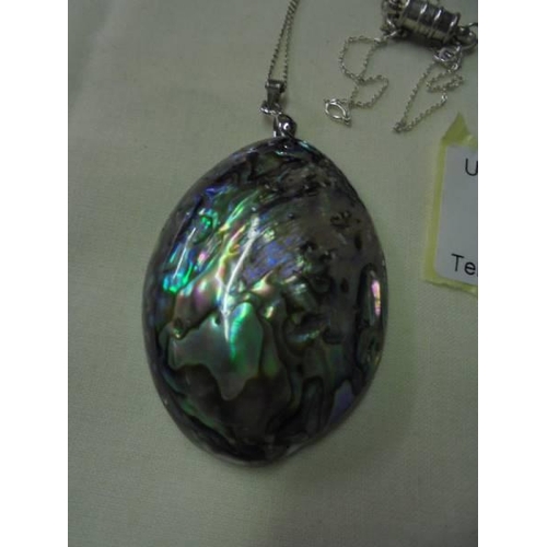 27 - A Paua shell pendant on a silver chain.