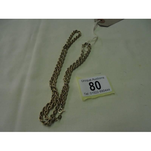 80 - A 9ct gold rope chain, 24