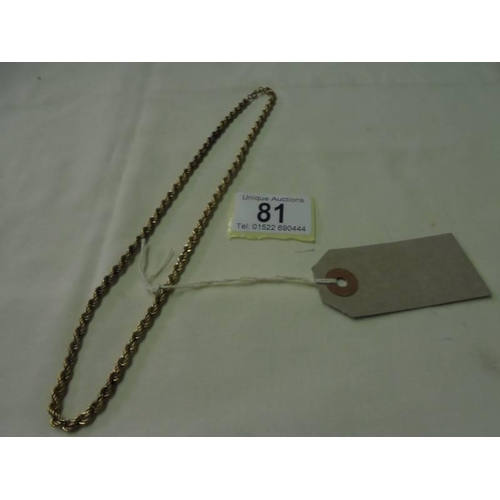 81 - A 9ct gold rope chain, 18