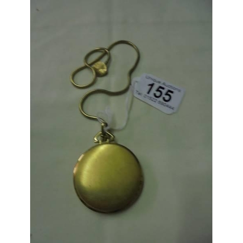 155 - A yellow metal Rotary full hunter pocket watch on a chain, a/f.