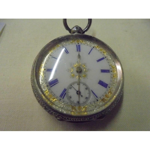 160 - A Victorian ladies silver fob watch.